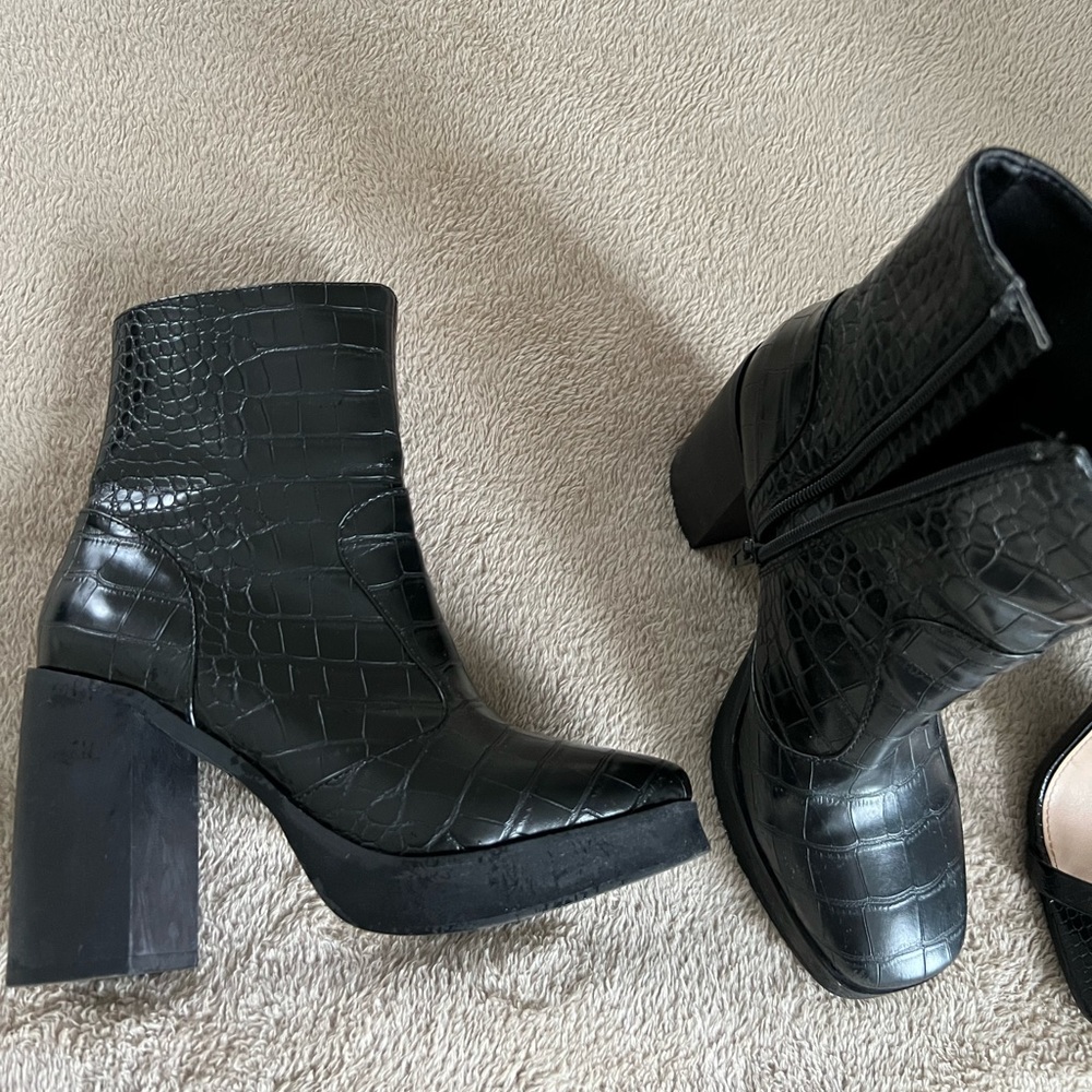Princess Polly black croc bootie